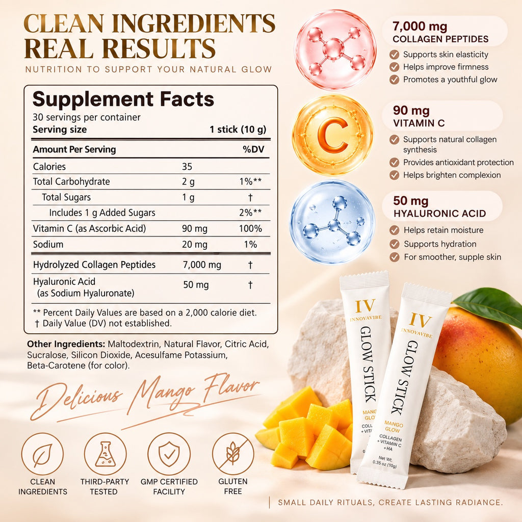 INNOVAVIBE Mango Collagen Glow Sticks for Women – 7,000mg Collagen + Vitamin C + HA, 30 Counts
