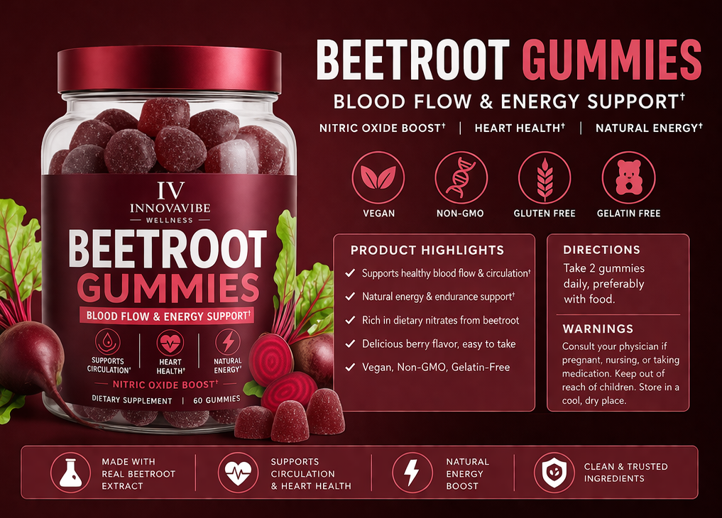 Beetroot Gummies – Blood Flow & Energy Support
