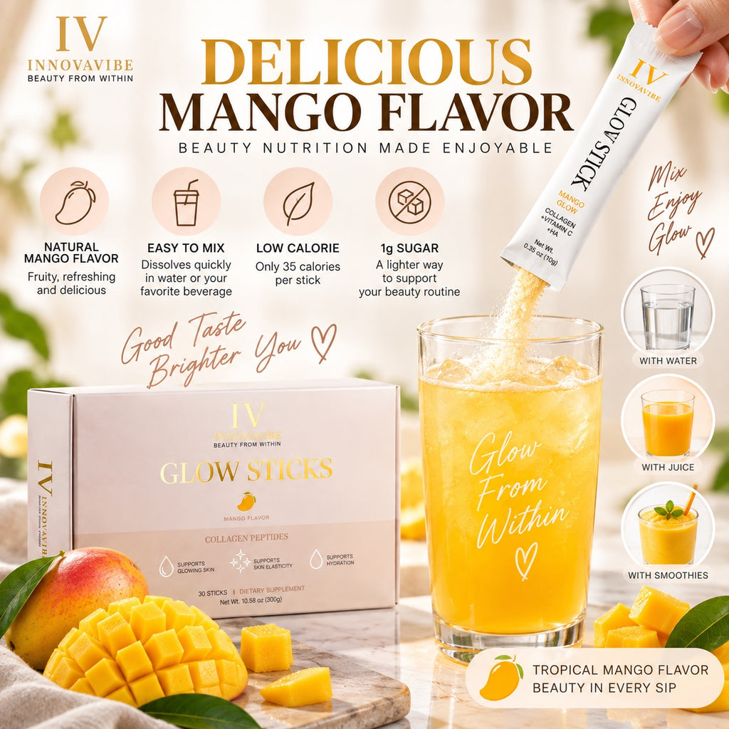 INNOVAVIBE Mango Collagen Glow Sticks for Women – 7,000mg Collagen + Vitamin C + HA, 30 Counts